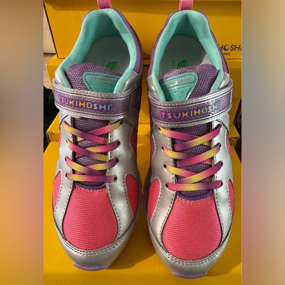 Tsukihoshi Kids' Metallic Silver and Pink Sneakers